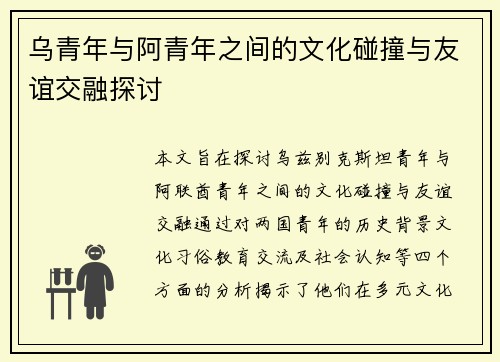 乌青年与阿青年之间的文化碰撞与友谊交融探讨