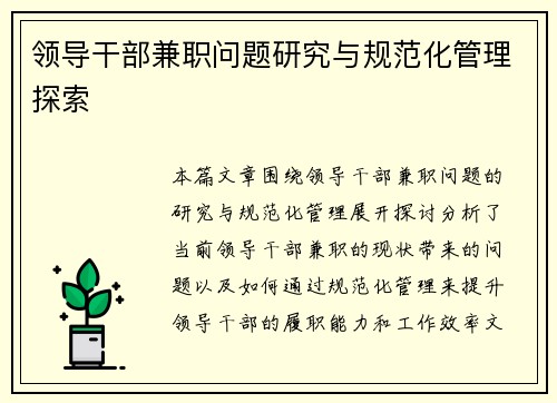 领导干部兼职问题研究与规范化管理探索